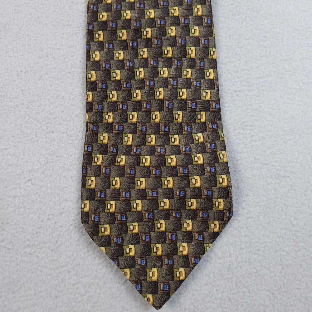 Ermenegildo Zegna Silk Tie Mens Gold Blue Geometric Necktie Designer Made Italy